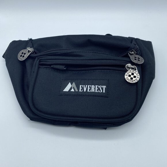 Everest Fanny Waist Pack Black 3 Zip Pockets Adjustable Strap Polyester Nylon - Picture 1 of 9